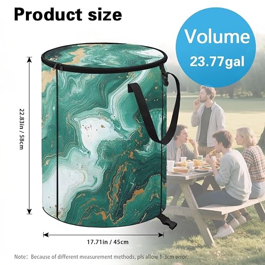 doginthehole Green Marble Print Outdoor Trash Can with Lid Large Capacity Collapsible Trash Can for RV Waterproof Garbage Bags for Yard, Camping, Picnic Home Outdoor Decoration