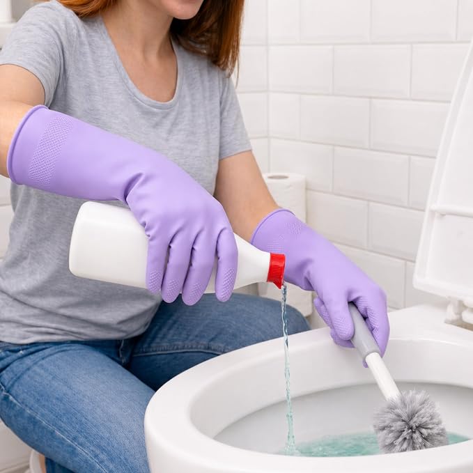 Cleaning Rubber Gloves, Waterproof Non-Slip Long Cuff Dishwashing Household Kitchen Gloves