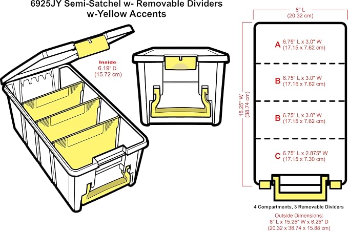 ArtBin Semi Satchel Craft Organizer with 3 Dividers, Yellow Accents | 3 Removable Dividers, 15.2 x 8 x 6.2 Inches, Secure Latches, Carry Handle, Clear Durable Polypropylene