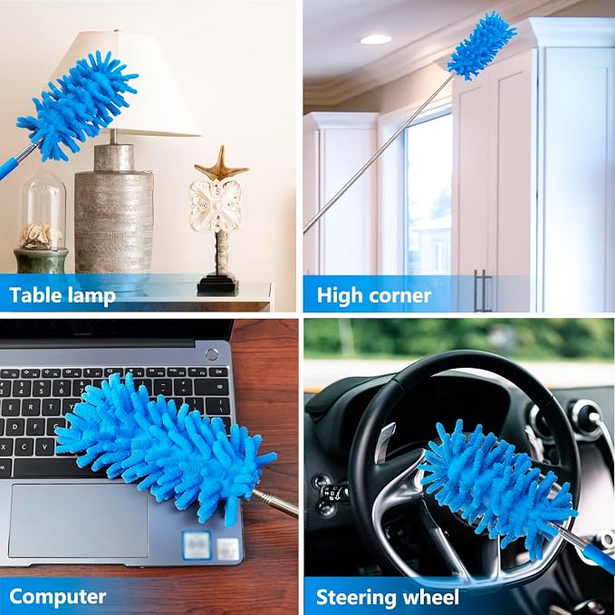 2 Pack Microfiber Duster for Cleaning, Hand Washable Dusters, Extendable Pole, Detachable Cleaning Supplies for Car, Ceiling Fan, Window, Furniture, Office