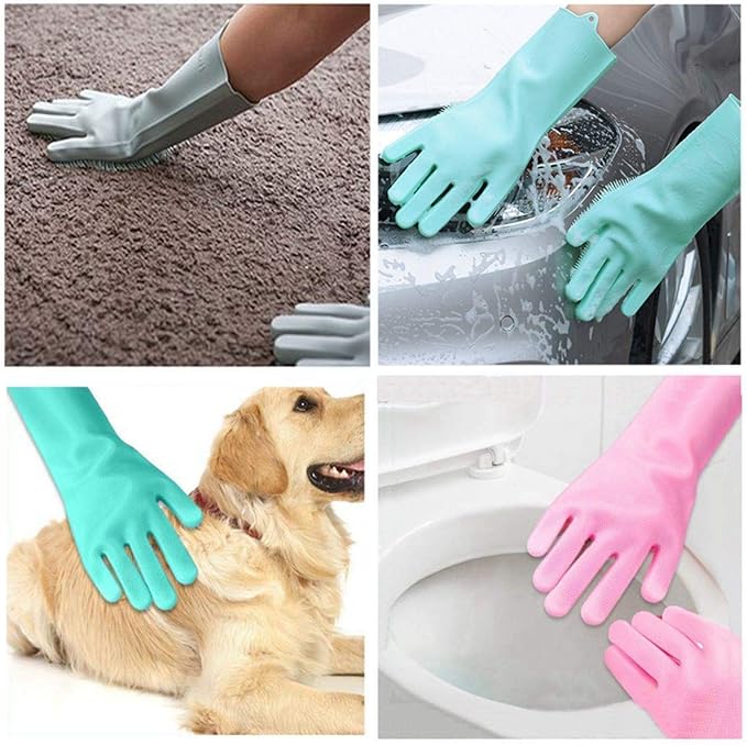 Magic Silicone Dishwashing Scrubber, 2 in 1 Reusable Rubber Gloves, Heat Resistant Kitchen Tool for Household