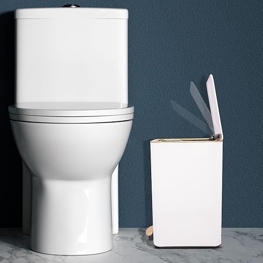 3.2 Gallon Slim Trash Can with Quiet Close Lid, White | Tall & Narrow Trash Bin, Space-saving, Hands-Free Step Pedal, Easy to Clean Inner,Waterproof, for Home Office