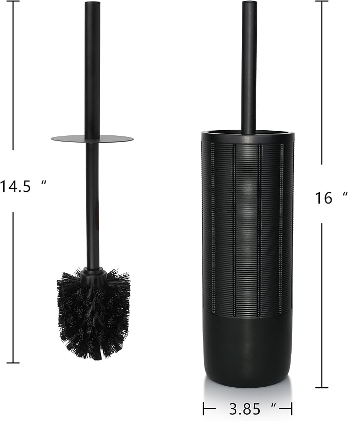 Matte Black Ribbed Design Resin Toilet Bowl Holder and Brush Set, Durable Bathroom Cleaning Tool with Ergonomic Handle and Efficient Bristles, Stylish and Compact Design