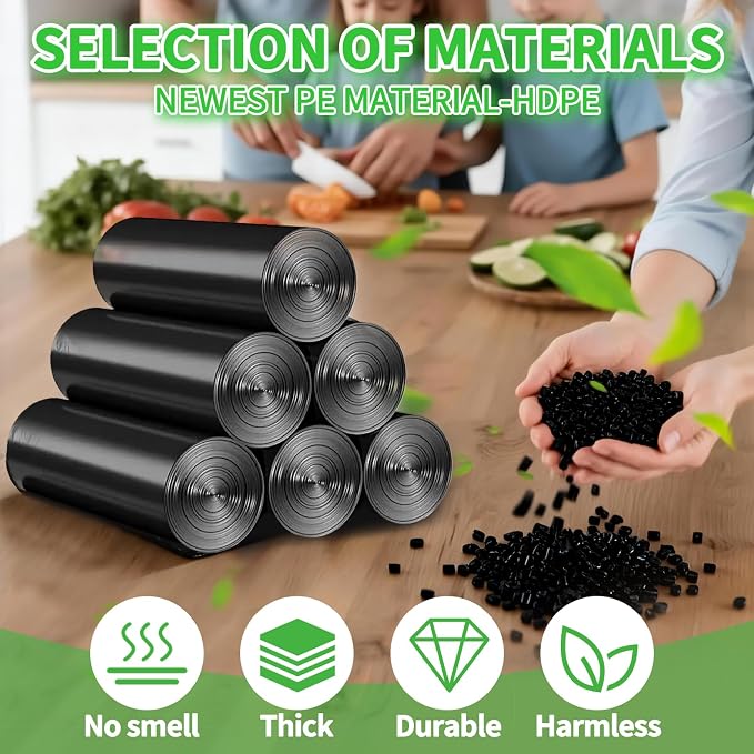 100 Count Small Drawstring Trash Bags for 5-Gallon Trash Cans, Thick Pre-separated Garbage Bags, Mini Wastebasket can Liners for Bathroom Bedroom Office(Black)