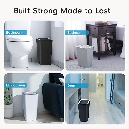 Lysam 4 Gallon Trash Can 3 Packs, Bedroom Trash Can with Lid & Trash Bags | Small Garbage Can Press-Top for Dog & Child Proof, Oder Seal, Waste Basket for Bedroom, Office, Living Room, Bathroom, Grey