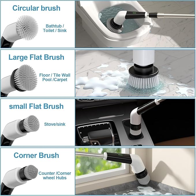 YKYI Electric Spin Scrubber Replacement Brush Heads 8 Pcs Set, Cordless Cleaning Brush Accessories for Bathroom Kitchen Shower Bathtub Tile Floor