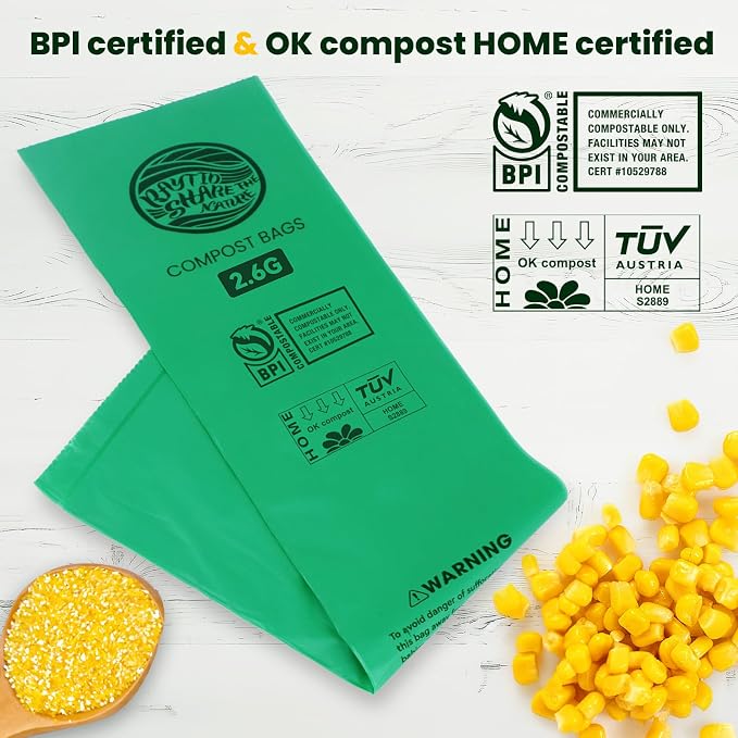 2.6 Gallon Compostable Trash Bags,240 Count Compost Trash Bags for Bedroom Kitchen Office Fit 10 Liter,Small Kitchen Food Scrap Waste Bags,ASTM D6400, US BPI & Europe OK compost HOME certified