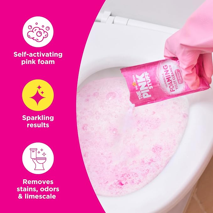 Stardrops - The Pink Stuff Cleaning Kit – Cleaning Paste, Bathroom Foam Spray, Toilet Foaming Powder, SQeeZY Sponge & 3 Microfiber Cloths – Tough on Stains, Grease & Soap Scum