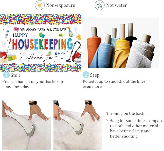 Happy Housekeeping Week Banner Backdrop 8x6FT Thank You Cleaning Staff Background for Housekeeper Appreciation, Environmental Services Week Party Decorations Photo Props