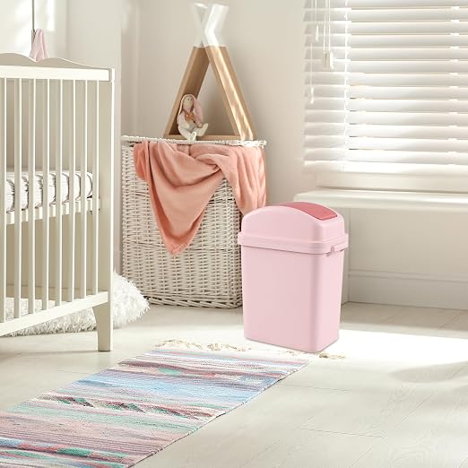 Small Trash Can, 1.8 Gallons Bathroom Garbage Can, Pink | Wastebasket with Lid Swing-Top, Compact Slim Design, Plastic Garbage Bin for Dorm, Office, Bedroom, Kitchen, Living Room