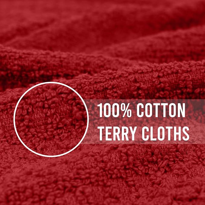 DAN RIVER Premium Dish Cloth 100% Cotton 12X12 Inches |Pack of 8|-Red | Terry Kitchen Towels Ultra Soft Tea Towels-Highly Absorbent Kitchen Rags-Terry Dishcloth for Kitchen and Household Cleaning