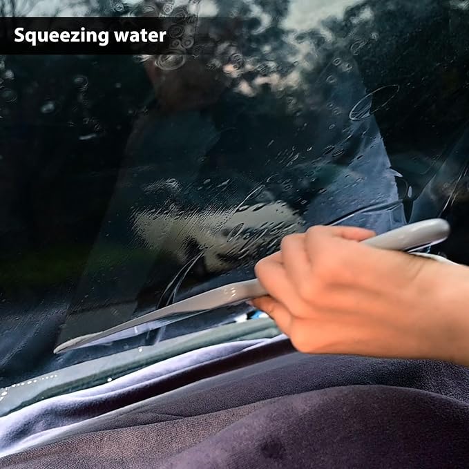 NEWISHTOOL Long Reach Window Tint Squeegee, Mini Paddle Scrubber for Tint | Window Tint Film Installing, Vehicle Windshield/Rear Window Glass Cleaning, 1PC Bulldozer Tint Squeegee Tool, 3PCS Scrub Pads
