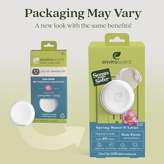 Enviroscent Non-Toxic* Air Freshener Plug-In Plug Hub® Kit for Home, 1 Pack | Non-Toxic* Air Freshener w/ Spring Water & Lotus Scent | Fits Standard Outlets for Daily Use | Pet-Friendly w/ Paper Refill