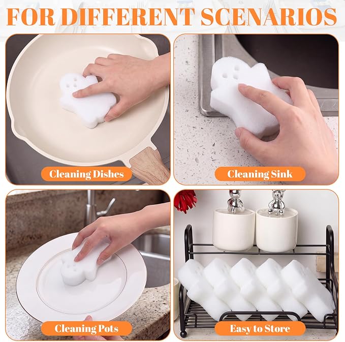 Tioncy 12 Pack Halloween Skull Kitchen Sponges, White | Dual Sided Scrubber, Cute Halloween Decor, Reusable Non Scratch Dishwashing, for Cookware Pot Boiler Pan Household