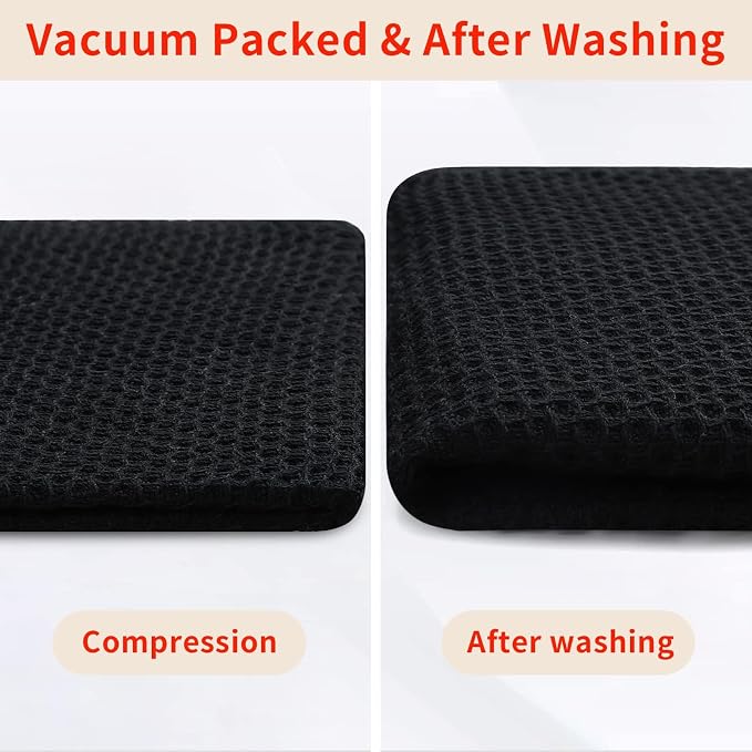 Homaxy 100% Cotton Waffle Weave Kitchen Dish Towels 18-Pack, Black | 13 x 28 Inches, Ultra Soft Absorbent Dish Towels, Quick Drying Cleaning Towels