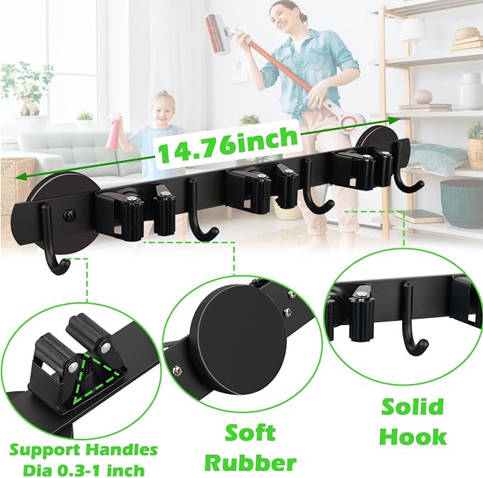 Strong Magnetic Mop Broom Holder, Heavy Duty Magnetic Mop Hanger for Refrigerators, Anti-Slip Magnet Wall Mounted Broom Holder Storage Rack for Laundry Garage Kitchen Workshops Shed
