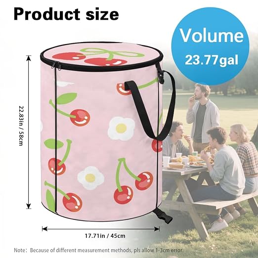 BIGCARJOB Cherry Collapsible Trash Can Camper Trash Can with Lid, 22.83x17.71, Water Proof Bag Outdoor Garbage Bin Storage Accessories, 23 Gallons