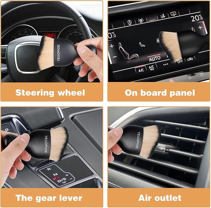 Car Detailing Brush for Interior Dusting and Air Vents,BK Brown | Soft synthetic bristles clean dashboards, vents, and consoles. Lightweight PP handle is suitable for dry or wet use.