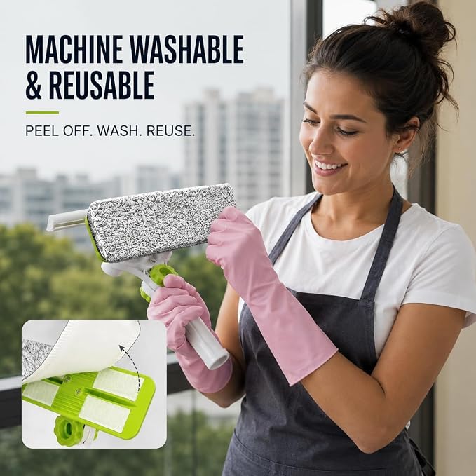 ORIXA U Shaped Window Cleaner for Outside Windows, Extendable Telescopic Pole with Rotatable Squeegee Head, Clean Exterior Glass from Inside, 2 Reusable Microfiber Cloths
