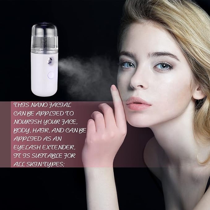 Honoson 2 Pack Nano Facial Mister for Lashes Sprayer,White and Blue | USB Rechargeable Handheld Humidifier with Eyelash Extensions, 1 Oz Portable Sprayer Ideal for Makeup Skin Hydration