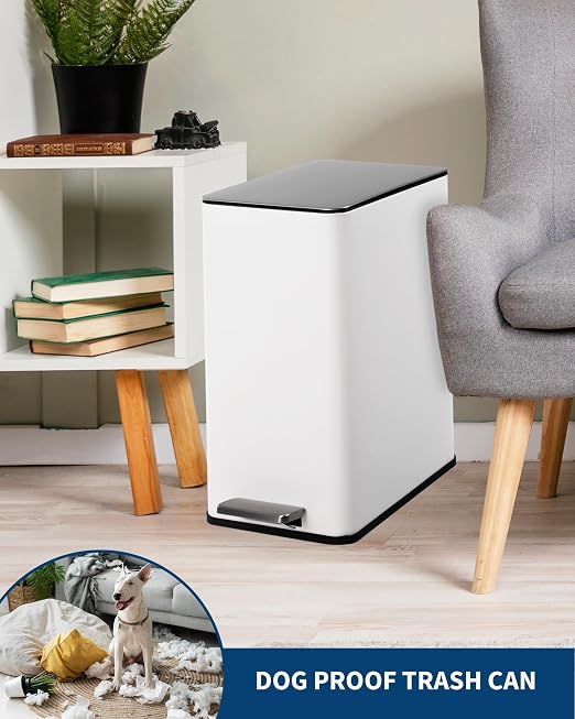 GarveeTech Slim Trash Can, 4 Gallon/15 L Kitchen Garbage Can with Soft Close Lid & Removable Inner Bucket, Small Narrow Recycling Bin for Bathroom, Living Room, Office, White | Small Narrow Recycling Bin with Removable Inner Bucket for Bathroom, Living...
