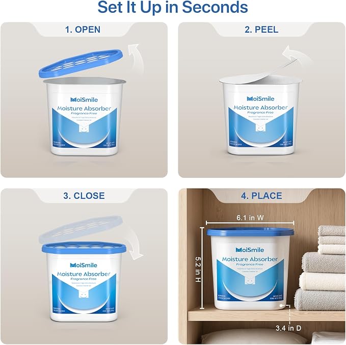 Large Moisture Absorber Buckets, 14 oz Each, Fragrance Free, 3 Pack | 14 oz Net Fill Per Bucket; Visible Water Collection; Up to 90 Days; No Added Fragrance for Bathrooms and Closets