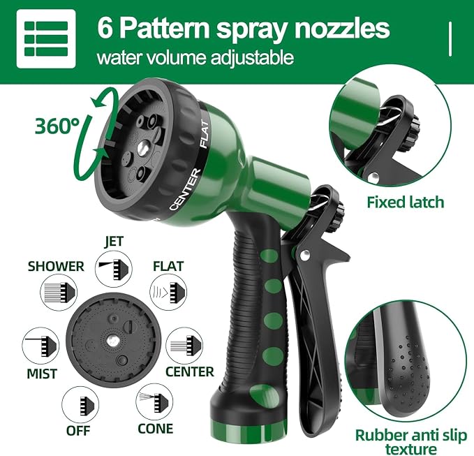 SPECILITE 3/8" Lightweight Coil Garden Hose 100 FT, EVA Flexible Water Hose | Curly Pipe with 6-Pattern Spray Nozzle for Outdoor, Boat, Greenhouse, Yard, Patio, Green
