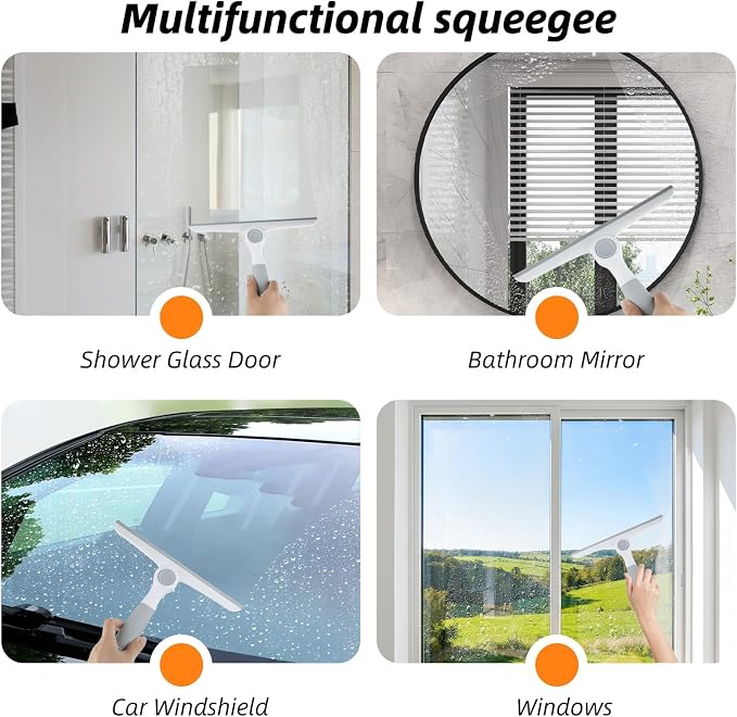 3 Pack Shower Cleaning Brush Set with Grout Cleaning Brush and Squeegee | Stiff Bristles, Ergonomic Handle, Heavy Duty Scrub Brush for Cleaning Bathroom, Shower, Bathtub, Floor, Grout, Tile, Sink