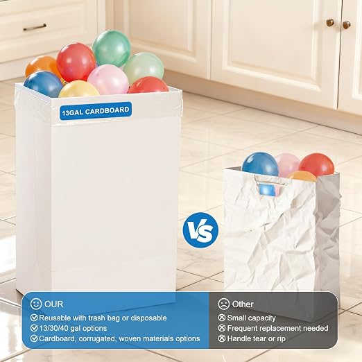 ANZON MORIES 4 Packs Trash Can 13 Gallon Disposable with 8 Waste Bags | Sturdy Cardstock, Recyclable, Splash-Resistant, Pop-Up, Foldable & Portable, for Kitchen, Parties, RV Camping & Outdoor Use