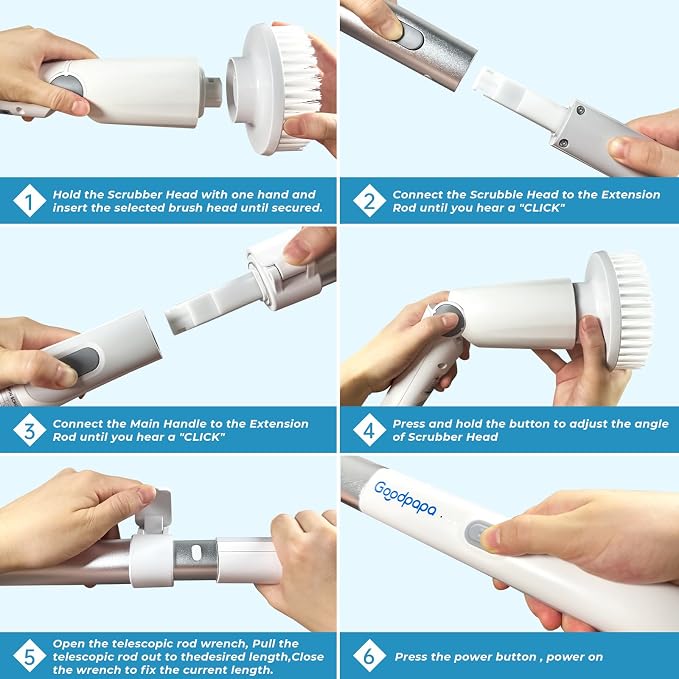 Electric Spin Scrubber, Cordless Cleaning Brush with 8 Replaceable Cleaner Brush, Power Shower Scrubber with Long Handle, Electric Scrubber for Cleaning Floor Bathroom Bathtub Tile