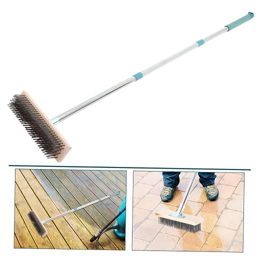 IMIKEYA Deck Cleaning Brush Wire Scrub Brush Long Handle 138cm for Concrete Floor Patio Moss Removal Outdoor Garden Use