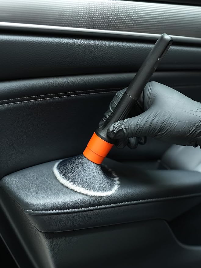 Car Drill Brush, Drill Brush Attachment SPTA 5Pcs Detachable Car Care Detailing Brush Set Soft No Scratch Boar Hair Detail Brush Car Care Detail Brush for Air Vent Automotive Interior Exterior -DF075