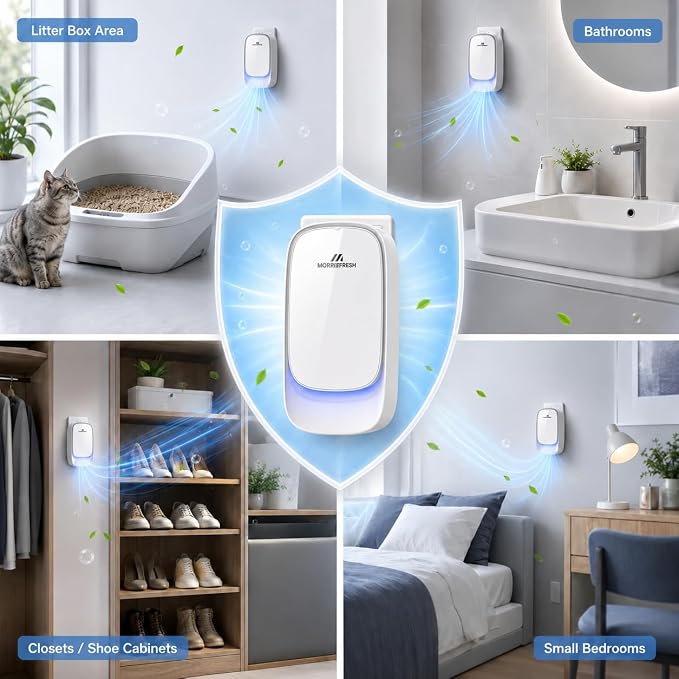 Plug in Air Ionizers and Cat Litter Box Deodorizer | Negative Ion Air Purifier and Pet Odor Remover for Dogs/Cats, Quiet Freshener for Home Kitchen, Smoke Dust Mini Cleaner