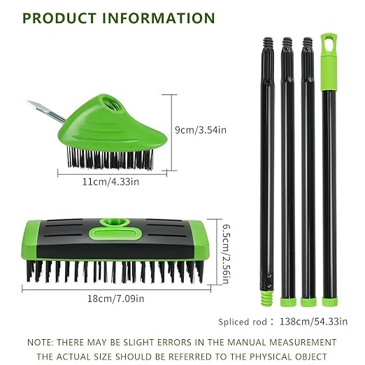 3-in-1 Deck Brush with Long Handle, Weed Brush | 3-in-1 outdoor brush with steel bristles, weed hook & long handle for cleaning patios, decks, driveways and cracks