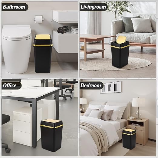 Bathroom Trash Can with Lid 4 Gallon Trash Can with Swing Lid Small Garbage Can Black Bathroom Trash Can with 150 Counts Trash Bags for Kitchen Bedroom Office Dorm