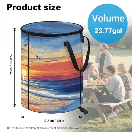 BIGCARJOB Hawaii Palm Camping Trash Can Pop-Up Recycle Trash Can Outdoor Garbage Storage Bag Large Oval Rubbish Bin with Clip and Zip Clid, 22.83x17.71 in