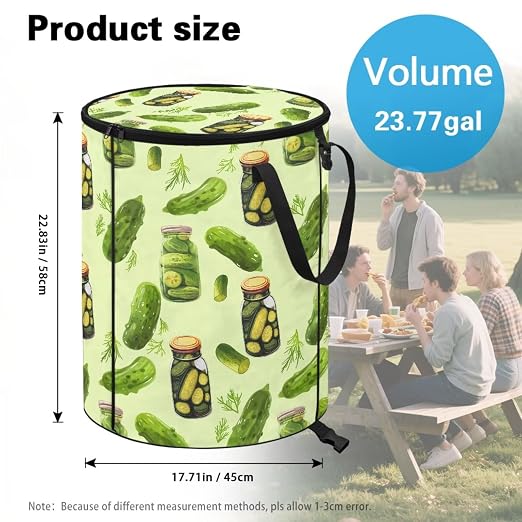 BIGCARJOB Pickled Cucumber Portable Trash Can Large Folding Big Trash Can with Lid Storage Bag Pop Up Trash Cans for Parties, 22.83x17.71 in