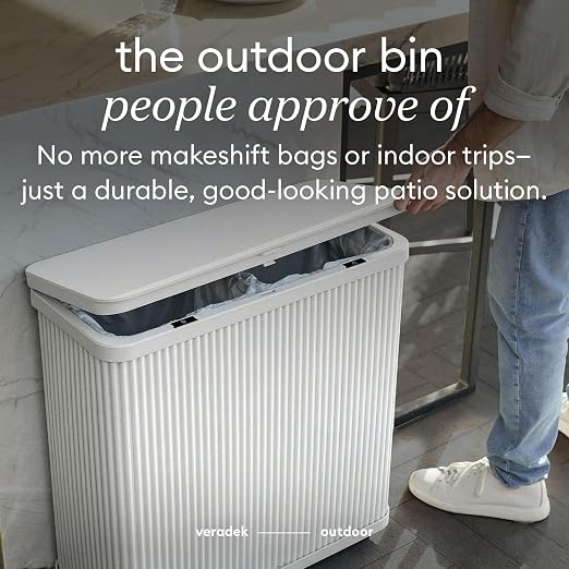 Veradek Tambour Waste Bin - Outdoor Trash Can with Dual Bag System | Durable Plastic Waste Bin With Optional Dual Bag System. Holds Up to 30 Gallons for Patio, Pool, BBQs & Parties