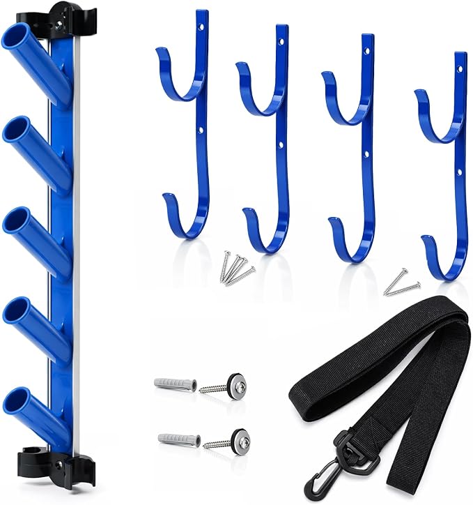 6 Pcs Swimming Pool Accessories Holder Set 4 Pool Pole Hanger Cleaning Maintenance Tool Equipment Organizer Storage Hooks Racks for Telescopic Poles Skimmers Nets Leaf Rake Brush Vacuum Hose
