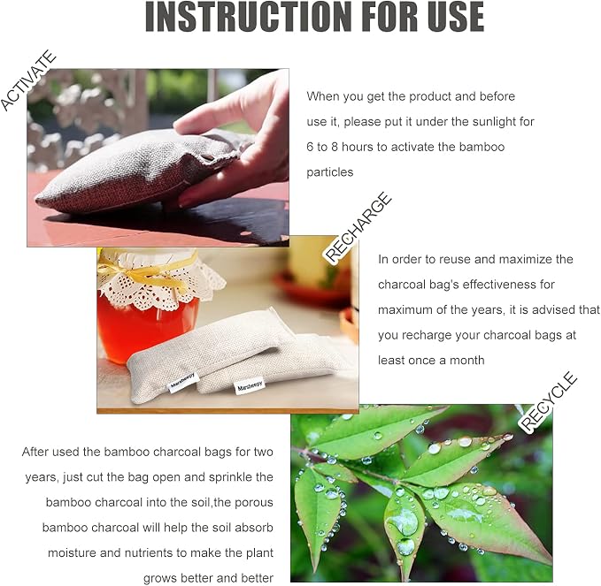 6 Pack Activated Charcoal Shoe Odor Eliminator, Shoe Deodorizer insert Bag | 100% Natural Shoes Smell Remover,eliminates odor naturally,can be reused up to two years