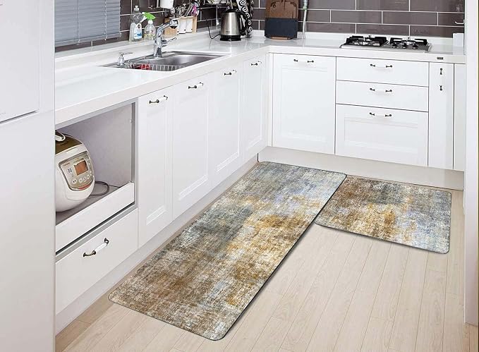 TOMWISH Kitchen Runner Rug - 2 Piece Set, Brown, Non-Skid, Cushioned | Standing Desk & Office, Farmhouse, Laundry Mat - 17"X48" + 17"X24" Kitchen Decor and Accessories