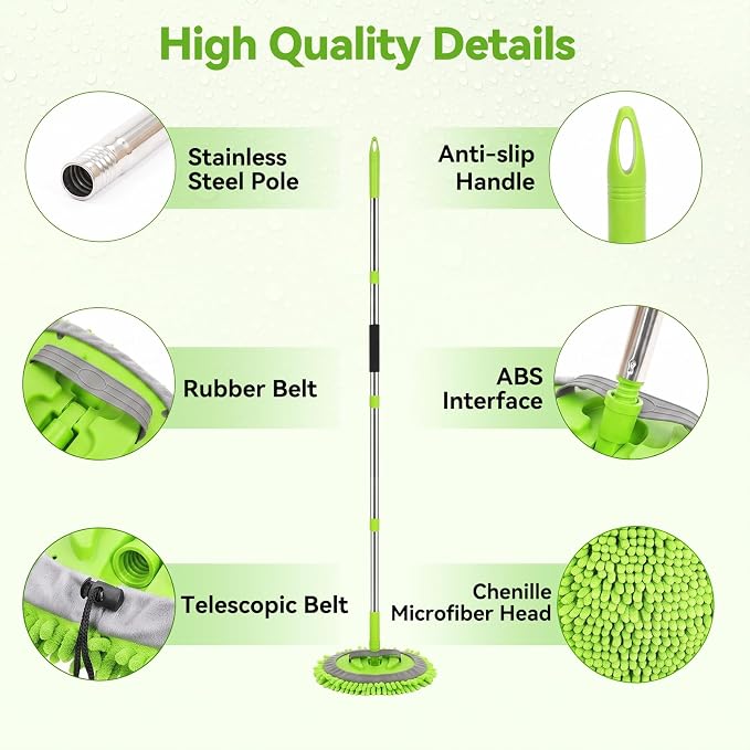 Ordenado 62" Car Wash Brush with Long Handle, 6Pcs Car Wash Kit Exterior | Scratch-Free Car Cleaning Kit with Chenille Microfiber Mop Mitt, Windshield Squeegee, Duster, Towel, Wheel Brush for RV Truck