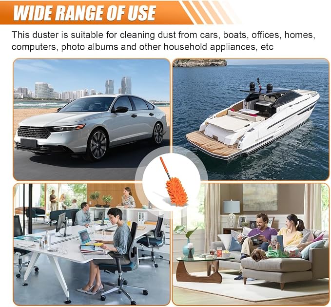 6PCS Microfiber Duster for Cleaning, Washable Chenille Hand Dusters with Extendable Telescoping Pole, Mini Car Interior Dusting Brush Tool for Auto Dash, Home, Office, Blinds(Orange)