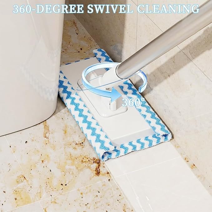 Clamp Grip Mini Mop, Zero Touch Cloth Changing Mop with Automatic Push Pull Handle,360 Rotating Lazy Mops Wet Dry for Whole House Cleaning,Retractable Gap Dust Cleaner Flat Mops (White-5 Cloths)