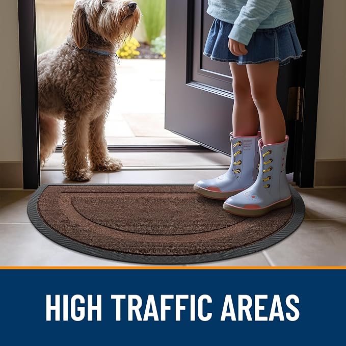 OLANLY Half Circle Front Door Mat Outside 29.5x17 All-Season Rubber Doormat | Chocolate Brown, Absorbent, Heavy-Duty, Stain and Fade Resistant, Non-Slip Backing, Low-Profile Indoor Outdoor Entryway Mat