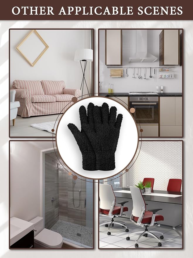 Patelai 3 Pairs Microfiber Dusting Gloves for Plants Leaf, Small | Black, Brown, Khaki,Plant Cleaning Gloves, Reusable Washable Gloves,House Furniture Blinds Dusting