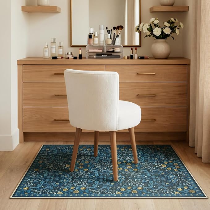 Anidaroel Floral Office Chair Mat for Hardwood Floor, 36"x48" Under Desk Chair Rug for Rolling Chair, Anti-Slip Computer Chair Mat, Low Pile Carpets Protector Mat for Home Office Gaming Room