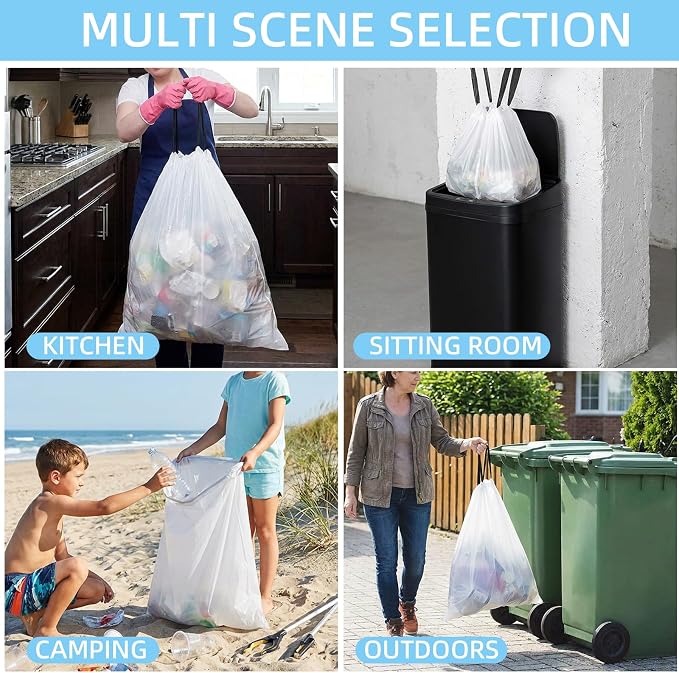 12 Gallon Drawstring Trash Bag,60 Counts Extra Strong Garbage Bags Fit Up to 8-12 Gallon Can,Thick Trash Can Liners for Kitchen & Household Use (12, Gallons)
