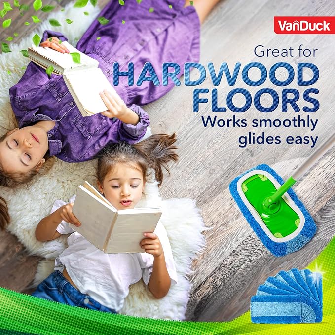 VanDuck Reusable Microfiber Mop Pads for Swiffer Sweeper (4-Pack), Blue | Handle not included, machine washable wet & dry mopping cloths, mop head replacement floor cleaning