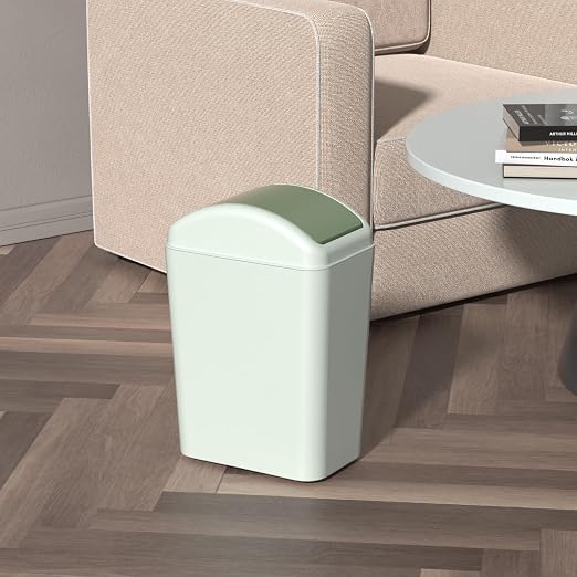 4.5 Gallon Plastic Garbage Can with Swing Lid, Green | Slim Trash Bin for Bathroom